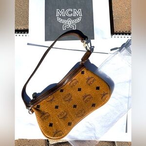 MCM Visetos Pouch Cognac Small Wristlet Purse Bag